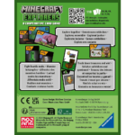 71FWDyhS4YL_AC_SL1500___514581785339836 - Video Game Depot Back cover of Minecraft Explorers cooperative card game: green design with a QR code, sample cards, multilingual instruction boxes, and game logos.