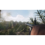 71GD41uwbAL_SL1500___019441776802439 - Video Game Depot First-person view of a rifle aimed through dense tropical jungle with sun glare in the background.