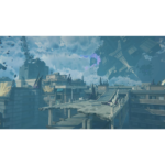 71GMPBvDE5L_SL1500___909921779297973 - Video Game Depot Futuristic cityscape with ruined concrete platforms and a massive space station looming in a blue cloudy sky.