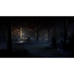 71GPO4TDxWL_SL1500___045511783533600 - Video Game Depot Night scene in a graveyard with a vintage car parked among tombstones, illuminated by dim lampposts.