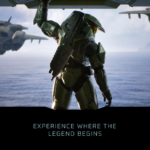 71MVsWaXS8L_SL1500___324151781709883 - Video Game Depot Green armored soldier aboard a carrier over the ocean, holding a large rifle, with the caption 'Experience where the legend begins' at the bottom.