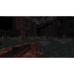 71ND-vHf3nL_SL1500___501411778531465 - Video Game Depot First-person view in a dark graveyard holding a rusty trident, with tombstones, iron gates, and flickering lanterns in a eerie cave scene.