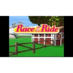 71RIxoyGb0L_SL1500___649051783611445 - Video Game Depot Barbie Race & Ride logo over a farm scene with a wooden fence and red barn in the background, bright green grass and trees behind it