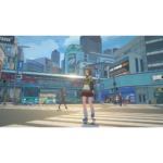 71S5O2NJdhL_SL1500___604921779297973 - Video Game Depot Anime-style city street with a schoolgirl crossing a wide crosswalk as buses and pedestrians pass by, futuristic buildings in the background.
