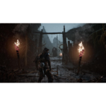 71WtjOMTOtL_SL1500___000241783705462 - Video Game Depot Armored warrior with an axe stands before a torch-lit gate in a rainy, ruined passage.