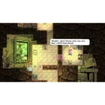 Cartoon cave room with a wooden-tile floor, a few characters, and a speech bubble: 'Woah!! I don't know who you are, but I LOVE that move!'