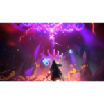 71dZKsbPvUL_SL1500___820181779297973 - Video Game Depot Cloaked warrior stands before a colossal glowing pink creature emitting purple energy in a surreal neon landscape.