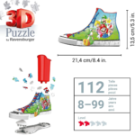 71eKBxiS4OL_AC_SL1500___041941785270348 - Video Game Depot High-top puzzle shoe featuring Mario characters with 112 pieces, ages 8–99, level progress indicator on the right side.
