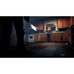71gYDm_jVlL_SL1500___661601783533612 - Video Game Depot Dimly lit kitchen with a person at the sink facing away; a large knife silhouette intrudes from the left, suggesting danger.