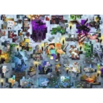 71mqCTJEF7L_AC_SL1024___818221785351553 - Video Game Depot A chaotic collage of Minecraft characters, mobs, and blocks in a battle scene, centered on Steve and Alex with a purple Ender Dragon looming in the background.