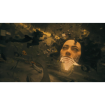 71s1BasSH8L_SL1500___345701783532735 - Video Game Depot Surreal image of a woman's head with a glowing gas mask, floating among drifting debris in a chaotic urban scene.