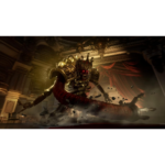 71spF3Ec9IL_SL1500___560431781638979 - Video Game Depot Demon king in ornate gold armor lunges at a red serpent-like creature on a luxurious theater stage with red curtains and gold decor.