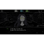 71t138cQpHL_SL1500___638401777410298 - Video Game Depot A dark stylized visual novel scene with a girl centered, neon-green eyes, and dialogue at the bottom introducing herself as Chio.
