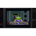 71tvSB5T0jL_SL1500___110961781702756 - Video Game Depot Screenshot of a retro arcade game: a green three-eyed alien in a purple outfit in a sci-fi corridor, with a bottom HUD showing score and lives (1).