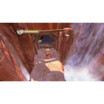 71uO6MedQIL_SL1500___271731781702756 - Video Game Depot Character-driven arcade scene: a cowboy figure on a small wooden cart along a desert canyon track toward a tunnel, with a health bar at the top-left.