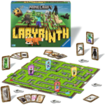 71zRpVuDcsL_AC_SL1024___357721785270591 - Video Game Depot Minecraft Labyrinth board game: green maze with player figurines and cards, box shown in background.