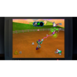 71ziRtotPjL_SL1500___249921781702756 - Video Game Depot Arcade-style game on a CRT monitor showing two colorful robots in a beige arena, one firing a pink laser at the other while health/value icons appear on screen.