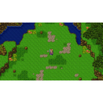 8129u-PvnvL_SL1500___190491779979682 - Video Game Depot Pixel-art character standing on a grassy hill with rocks and a blue river nearby.