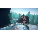 81DxYsJgFVL_SL1500___009111766527060 - Video Game Depot Soldier in tan armor runs with a rifle behind a rock in a snowy forest battlefield, aiming toward distant enemies.