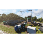81FDnfUTe7L_SL1500___142501776803163 - Video Game Depot Construction site with a blue cement mixer truck and a crane lifting a large concrete slab over a partially built structure on a sunny day.