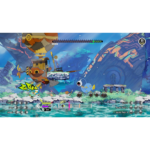 81I3QOegyLL_SL1500___340061781112066 - Video Game Depot Colorful side-scrolling fighting game screenshot with a steampunk ship, rocky landscape, and blue water in the foreground; HUD shows health bars and moves at the bottom.