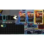 81JYb3geicL_SL1500___552021781111921 - Video Game Depot Digital card battle UI with empty attack slots on the left, three cards (Big Booms, Spicy Guts, Burning Blast+) in the center-right, and a large grid at the bottom left.