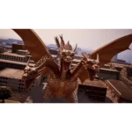 81Nmv9xxPhL_SL1500___201291781276008 - Video Game Depot Three-headed golden dragon with spread wings flying over a downtown cityscape, as if in a monster movie.