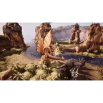 81aYBPRBN_L_SL1500___248051781276008 - Video Game Depot Dragon battles a dark monster in a tropical canyon: river, palm trees, and ancient ruin towers in the background.