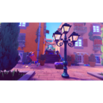 81bRCUXCl7L_SL1500___923391773681133 - Video Game Depot Stylized 3D street plaza with a decorative lamp post, pastel buildings, and a purple bird character nearby.