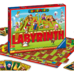 Boxed Ravensburger Labyrinth board game featuring Super Mario characters on a bright maze with game tiles and cards visible