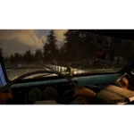 81j5MU_JHVL_SL1500___542691770931876 - Video Game Depot View from inside a car: gloved hands on the steering wheel, dashboard gauges, and a small bunny figurine on the dash as the road winds through a forest ahead.