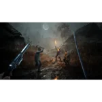 81swxNFxMTL_SL1500___465341783533869 - Video Game Depot First-person night battle in a village; pistol in left hand, sword in right, facing armed foes with a torch