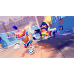 81vf8hZdG9L_SL1500___365821773681133 - Video Game Depot Two colorful cartoon athletes sprinting in a bright indoor arena, dodgeball gear in hand amid blue-tiled walls and wooden floor.
