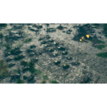 91vpTkuuLXL_SL1500___321151782506540 - Video Game Depot Aerial view of a wartime battlefield with numerous tanks scattered across muddy ground and several fires burning nearby.