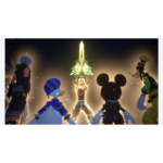 9e492146-d295-44fd-83ed-63bbeeb35908__081631781189280 - Video Game Depot Character in the center raises a glowing keyblade above their head while others surround him in a circular formation at night.