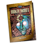 Cover of a game manual for Broken Sword II: The Smoking Mirror, featuring a mosaic skull within a gold frame.