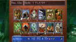 Card-draft/hero selection screen from a fantasy video game: two rows of monster cards with numbers beneath, top banner reads 'Rank: 1 PLAYER'. Bottom blue status bar shows 'Acheron' and stat icons/values.