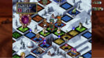 Snowy, grid-based strategy game screen with various adventurer tiles on colored squares and a slim scoreboard reading PLAYER 1 with numbers at the top-left.