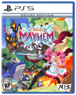 DM_PS5_ESRB_US_Packshot_3D__636751772469538 - Video Game Depot PS5 Deluxe Edition cover for Disgaea Mayhem, showing two heroes battling colorful monsters in a fantasy arena.