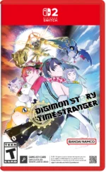 DSTS_PCKSHT_NSW2_2D_ENUS_YB_006 - Video Game Depot Nintendo Switch game cover for Digimon Story Cyber Sleuth: Hacker's Memory featuring anime-style characters in action poses and a blue Digimon in the sky with a red border around the case