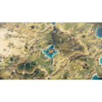 Interactive game map showing a network of roads, icons, and a central glowing beacon at a lake.