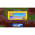 In-game friendship card screen: yellow card with owl avatars, name Jeako Kamarly, 'devoted husband,' and a 'Life goal' message; blue panel.