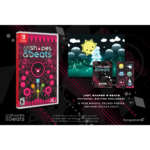 Just Shapes & Beats physical edition bundle: Switch game case with pink artwork, plus included poster, mini art cards, and sticker sheet.