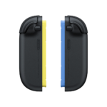 Nintendo Switch Joy-Con controllers: yellow left and blue right, shown from the side with a shared grip connection.