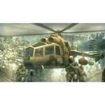 Military helicopter with soldiers in camouflage gear in a dense jungle setting, blades spinning above the crew.