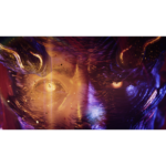 Oni-Awakening__60337 - Video Game Depot Abstract sci‑fi portrait: a close-up of a face made of molten energies with glowing amber eyes.