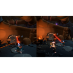Orbitals_Screen_2__976871781038865 - Video Game Depot Two characters in armor duel with a red laser sword in a rocky, industrial interior near a glowing door.