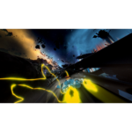 Orbitals_Screen_3__265351781038865 - Video Game Depot Futuristic spaceship racing through a neon-lit space canyon with yellow energy trails behind it.