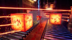 Super_Meat_Boy_3D_PS5-NS2_Screen_05__078461775672396 - Video Game Depot Orange robotic creature races along a glowing conveyor in a neon-lit sci-fi factory with red laser beams crossing the room.