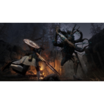 b0049077-50cc-4e86-a4df-9e2b1982fd6d__004691781638979 - Video Game Depot Warrior with a round shield charging a towering demon in a dark forest ruin, torches glowing in the background.